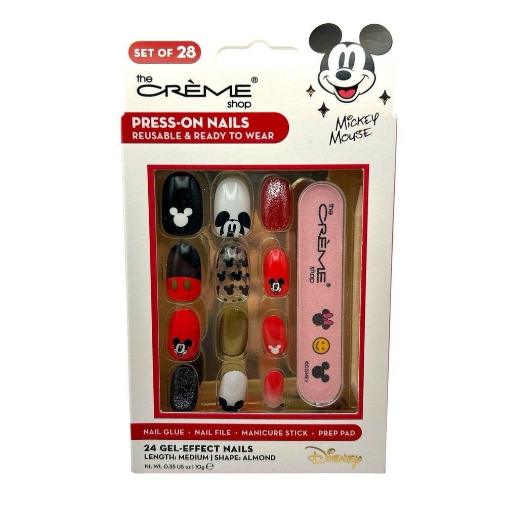 The Crème Shop Disney Mickey Mouse Press-On Nails Reusable Gel-Effect Almond NIB